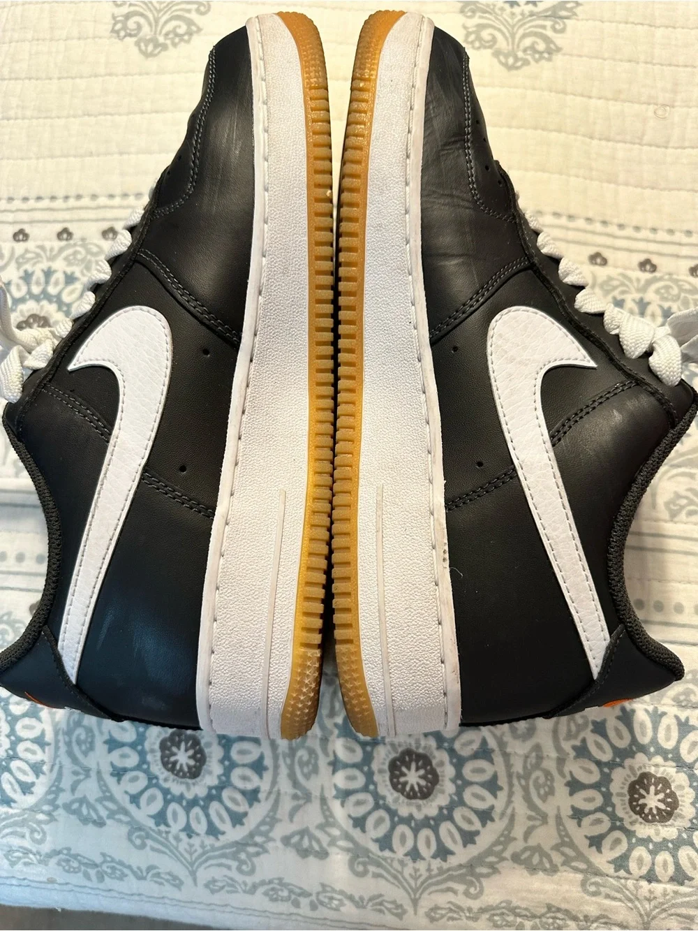Nike Black and White Air Force 1 Low with Orange Swoosh Accents